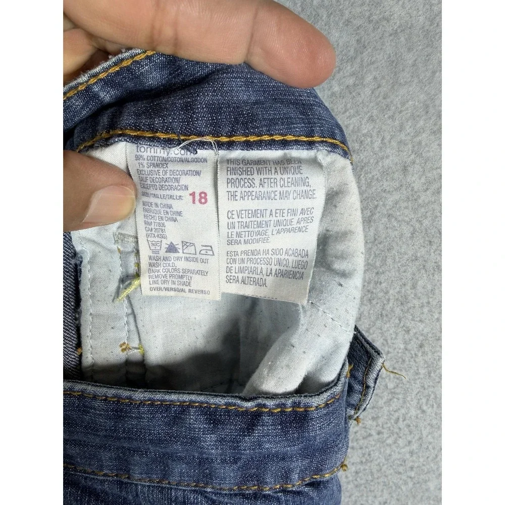 Tommy‎ Hilfiger Jeans Womens 18 Blue Hipster Capri Embroidered Flower Stretch